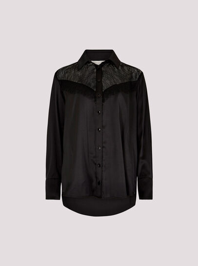 Lace Insert Oversized Satin Shirt