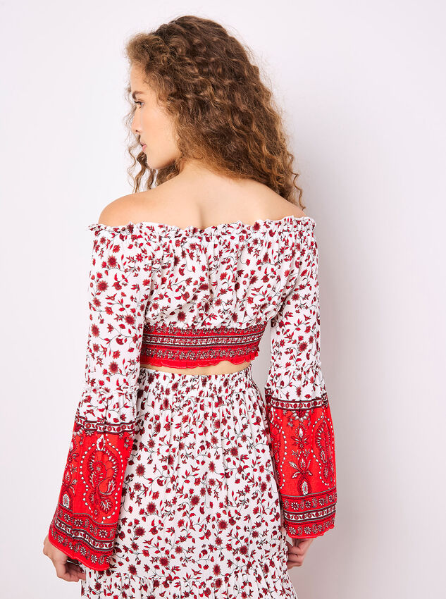 Sarasa Floral Cropped Milkmaid Top, White, large