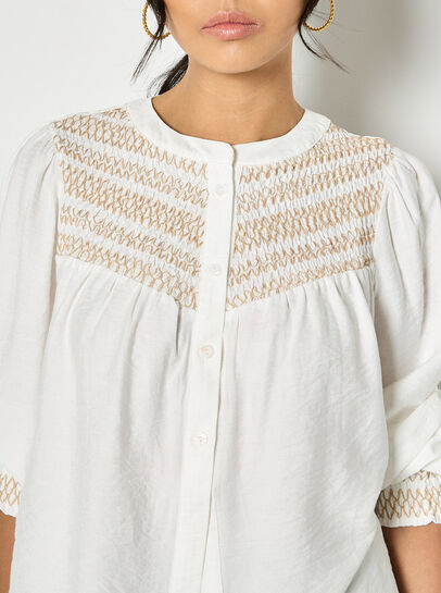 Wavy Embroidered Smocked Blouse