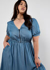 Denim Zip Tiered Midi Dress, Blue, large
