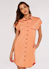 Sleeveless Shirt Mini Dress, Coral, large