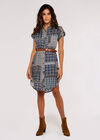 Patchwork Shirt Mini Dress, Navy, large