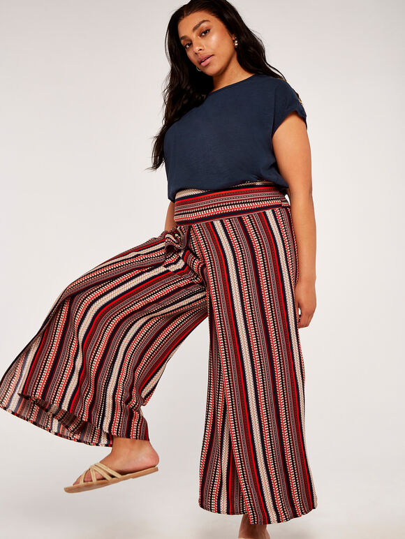 Curve Tribal Wrap Palazzo Trousers, Navy, large