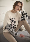 Animal Block Fuzzy Jumper, Cream, large