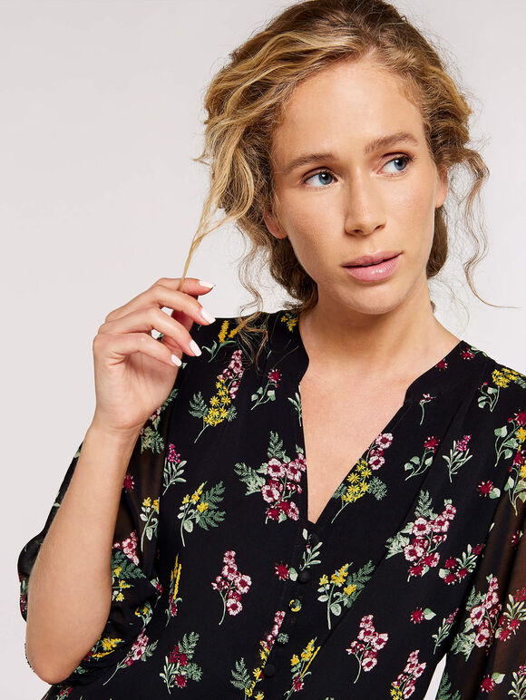 Floral Botanical Top, Burgundy, large
