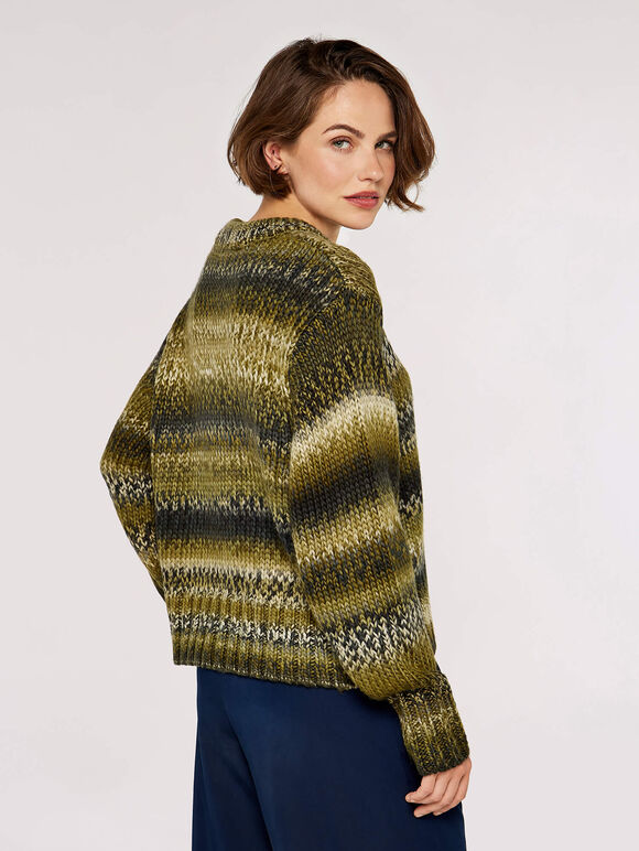 Chunky Knit Tonal Stripe Jumper, Green, large