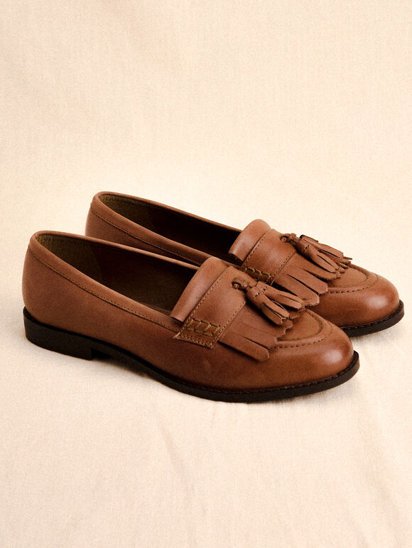 Leather Loafers, Brown, large