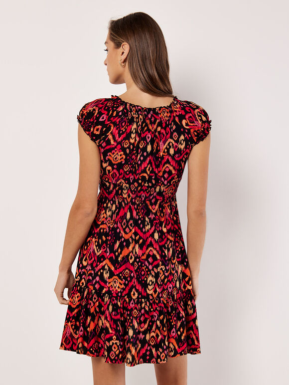Colourful Ikat Milkmaid Mini Dress, Black, large