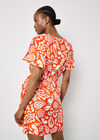 Floral Paisley Wrap Mini Dress, Orange, large