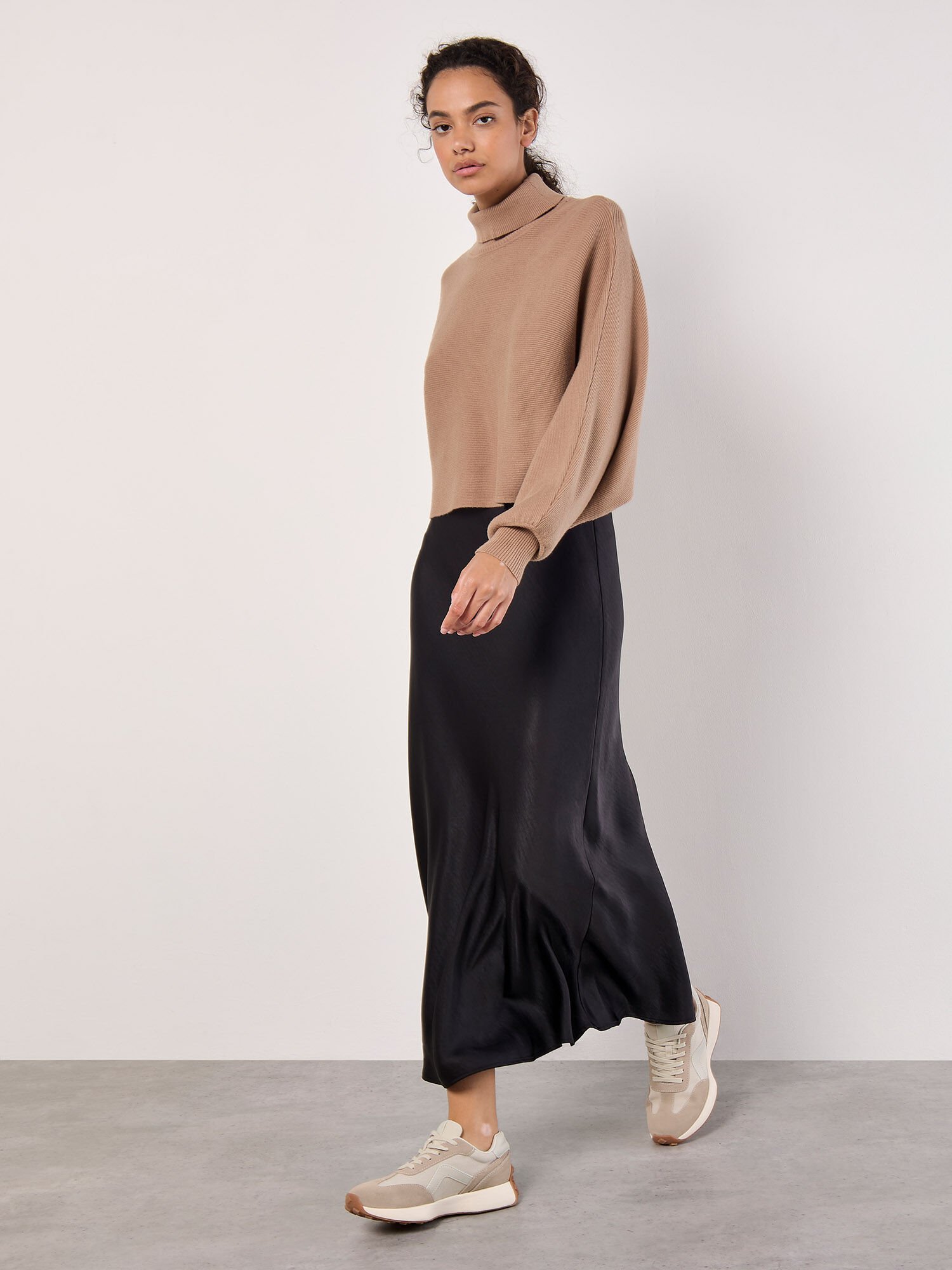Ribbed Roll Neck Batwing Jumper | Apricot Clothing