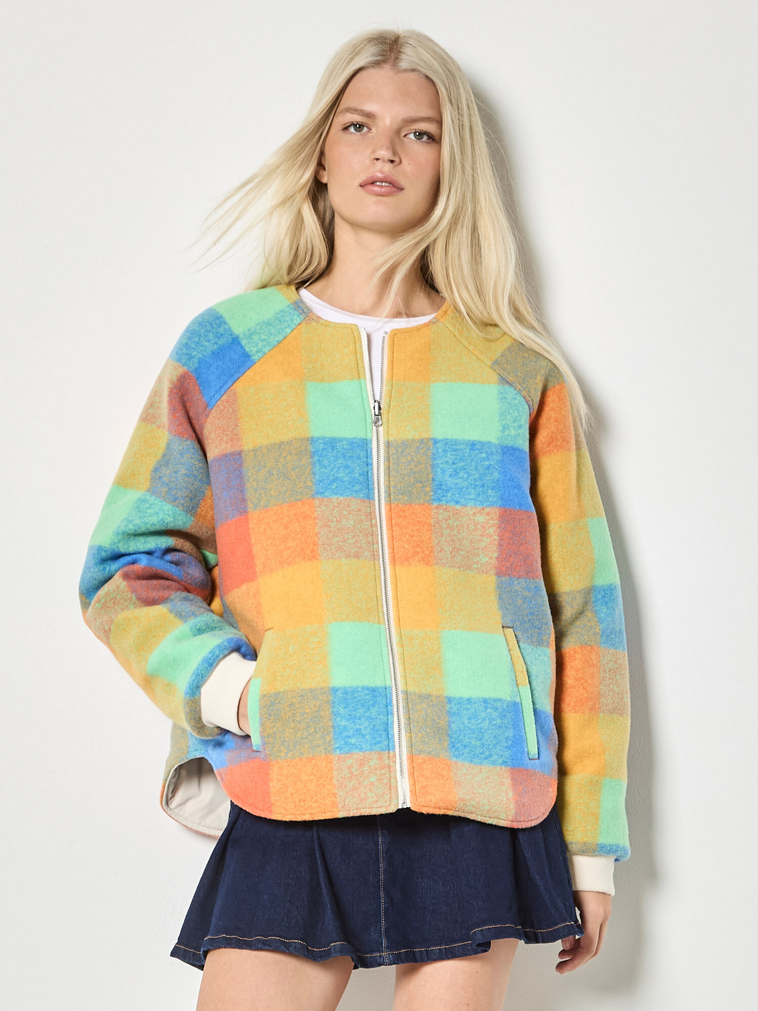 Reversible Check Fleece Quilted Jacket | Apricot Clothing