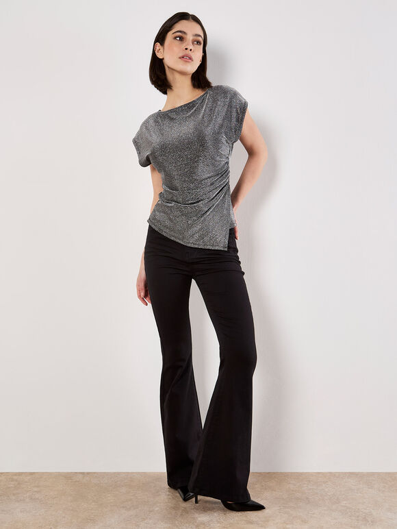 Sparkle Side Ruched Jersey Top, Silver, large
