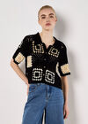 Crochet Squares Top, Black, large