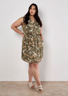 Tropical Animal Print Zip Mini Dress, Khaki, large