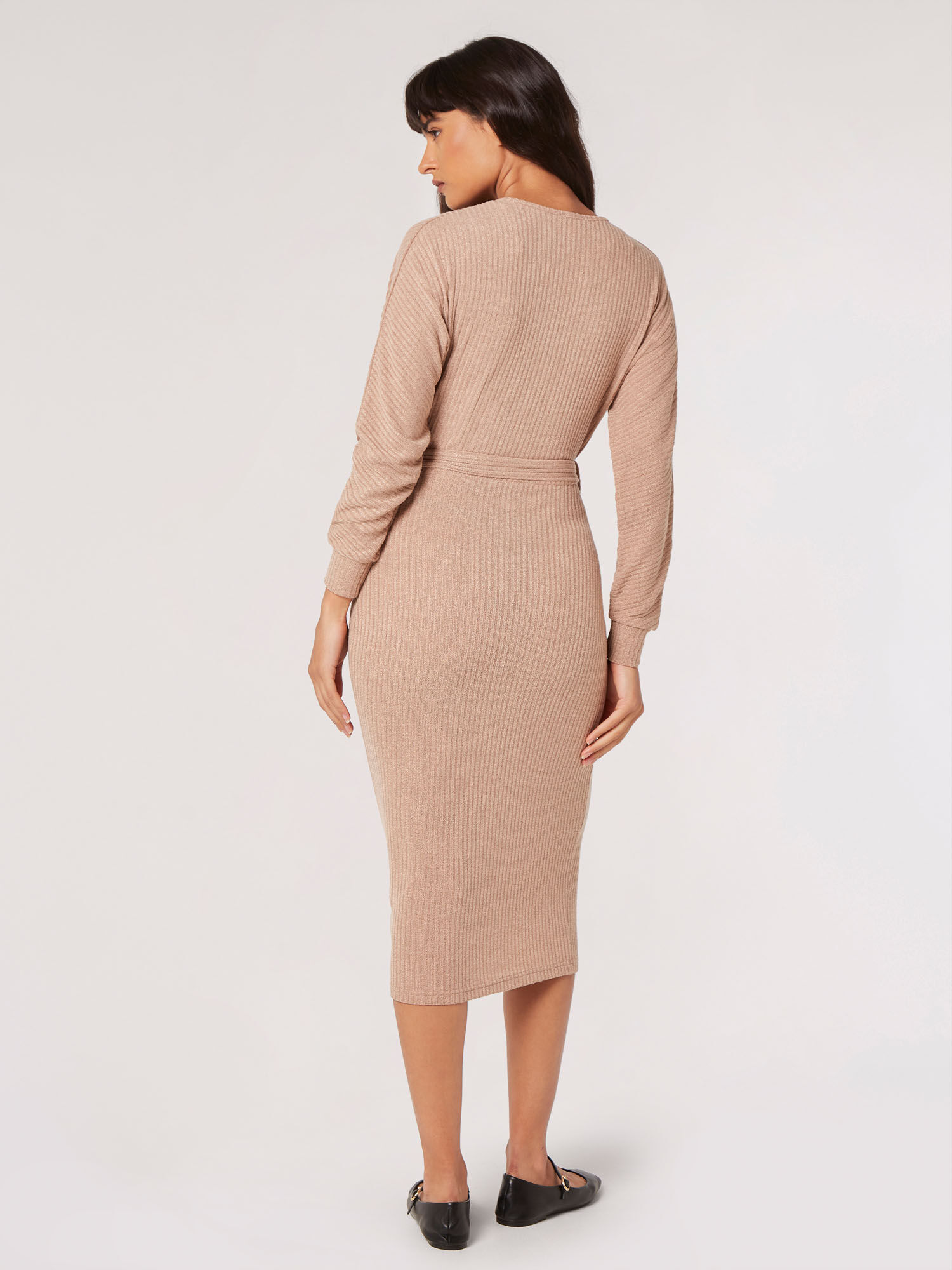 Ribbed wrap sales midi dress