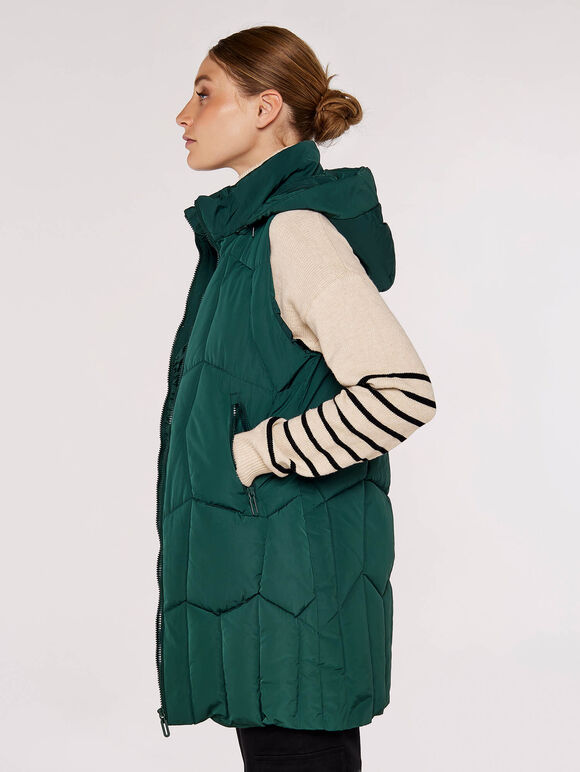 Hooded Zip Puffer Gilet, Green, large