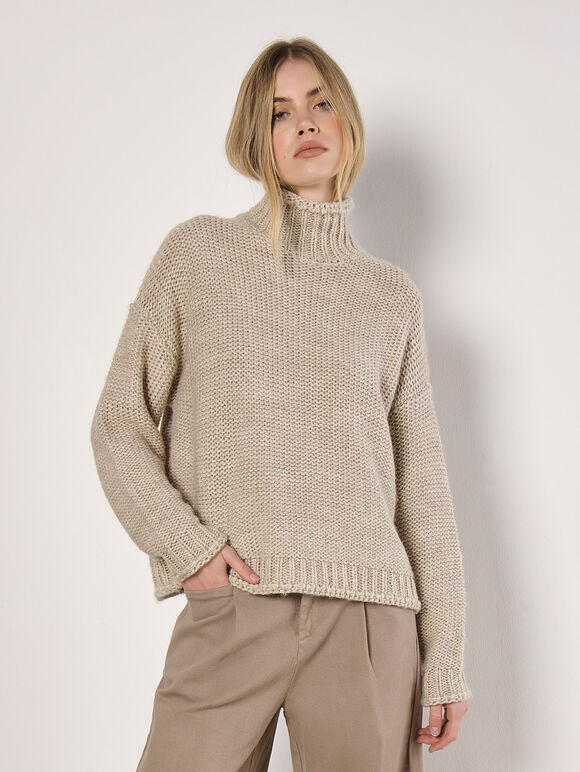 Oversized Chunky Knit Jumper, Stone, large