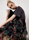Floral Tiered Tulle Midi Skirt, Black, large