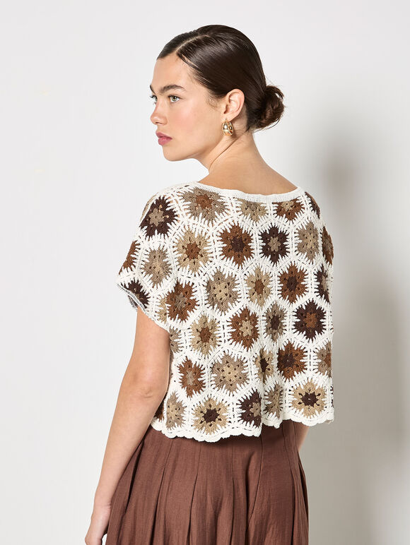 Hexagon Flowers Crochet Top, Rust, large