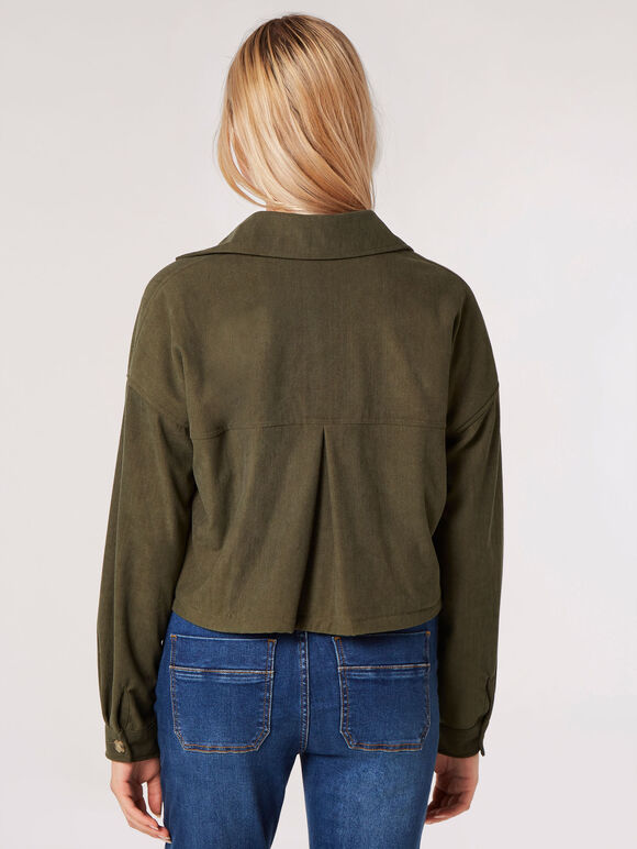 Cropped Corduroy Shacket, Khaki, large