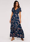 Watercolour Floral Smocked Maxi Dress, Navy, large