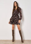Floral Ruffle Chiffon Mini Dress, Black, large