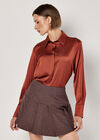 Oversized Satin Shirt, Burgundy, large