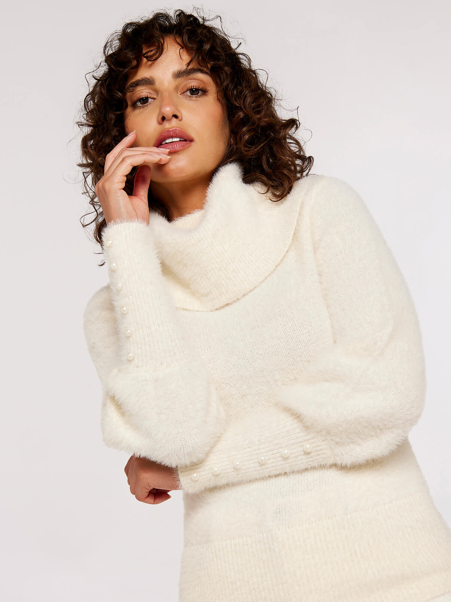 Fluffy polo neck jumper sale