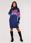 Chevron Jumper Mini Dress, Blue, large