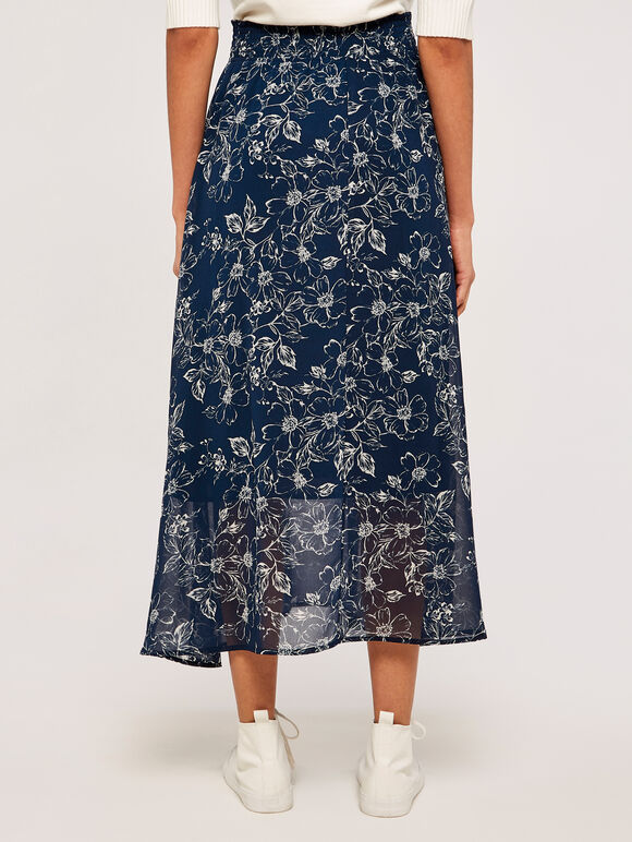  Retro Floral Skirt, Navy, large