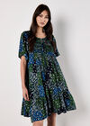 Patchwork Print Crinkle Mini Dress, Navy, large