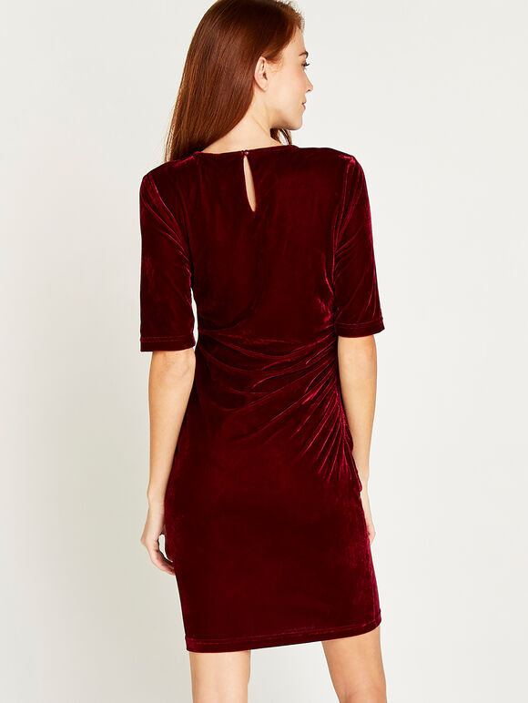 Bodycon Velvet Dress, Burgundy, large