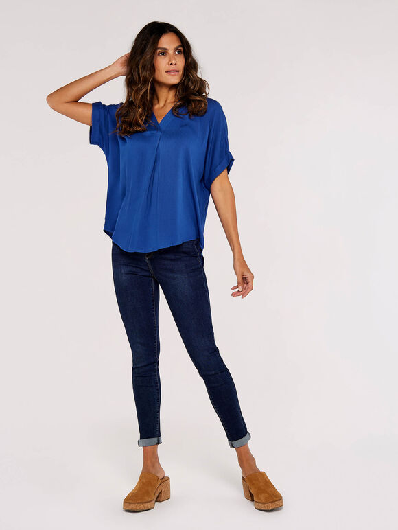 Chevron V Neck Top, Blue, large