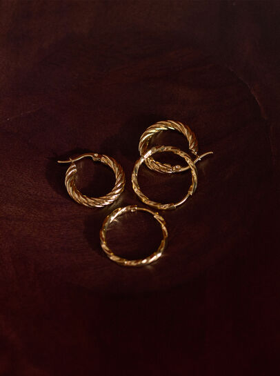 Gold Tone Textured Hoop Earrings, Pack Of 2
