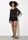 Mesh Popcorn Knit Shrug, Dark Grey - Charcoal, large