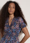 Floral Wrap Mini Dress, Navy, large