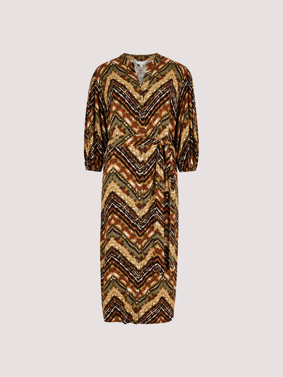 Chevron Shirt Midi Dress, Brown, large