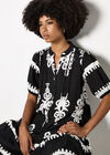 Baroque Print Shirt Mini Dress, Black, large