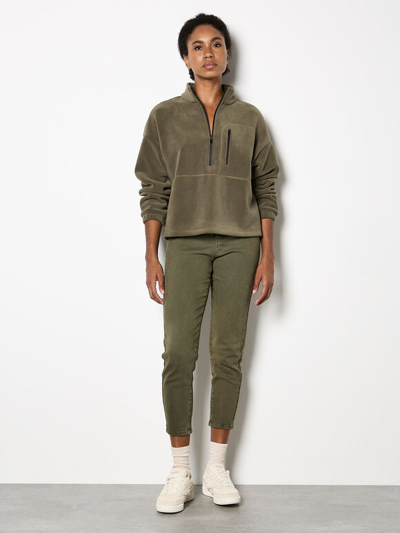 Freya Paper Bag Waist Crop Skinny Fit Jeans, Khaki, large