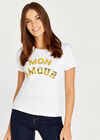 Mon Amour Sequin Word Tee, White, large