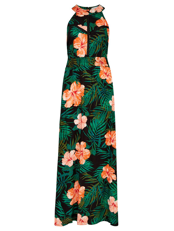 Hawaiian Ladder Detail Maxi Dress, Black, large