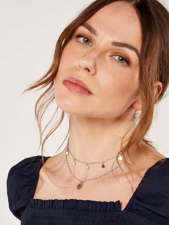 Glitter Multirow Necklace, Yellow, large