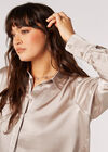 Oversized Satin Shirt, Stone, large