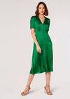 Satin Button Down Midi Dress, Green, large