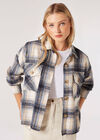 Raw Edge Check Shacket, Navy, large