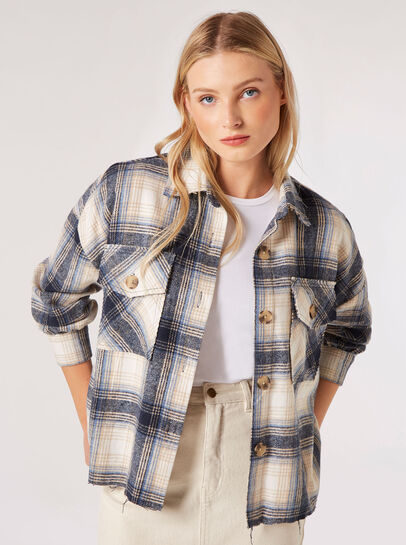 Raw Edge Check Shacket