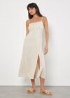 Linen Blend Camisole Midi Dress, Stone, large