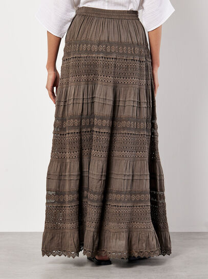 Cotton Crochet Lace Tiered Maxi Skirt
