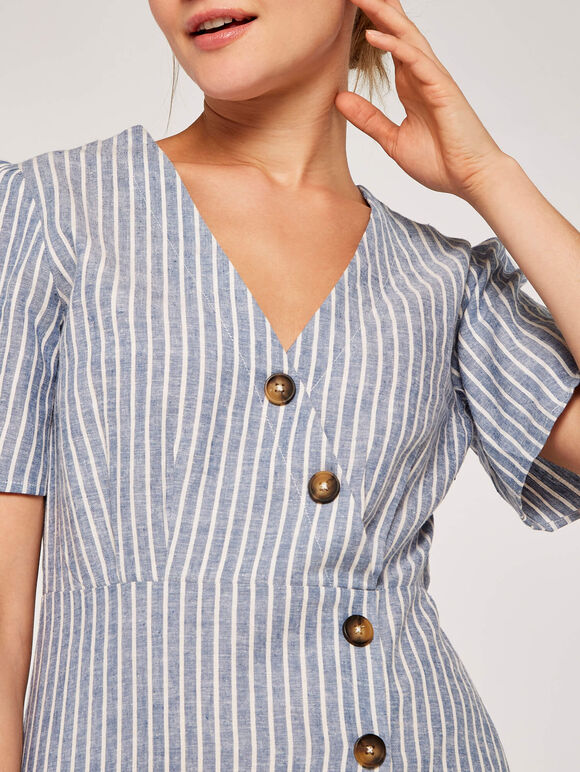 Stripe Asym Button Dress, Blue, large