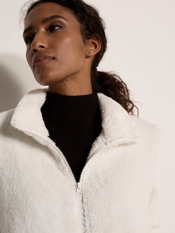 Fleece Cardigan, Cream, large